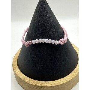 Adjustable Small Faceted Light Pink Beaded Cord Bracelet